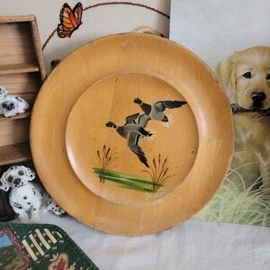 Vintage Hand-painted Wooden Tray/ Platter Duck Design.